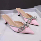 Rhinestone Baotou Shallow Mouth Slippers Middle Heel-BS01001-Veeddydropshipping
